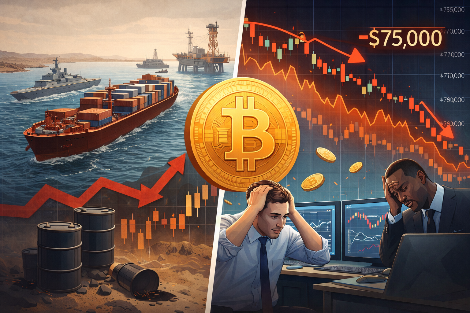 Bitcoin risk-off market shock illustration