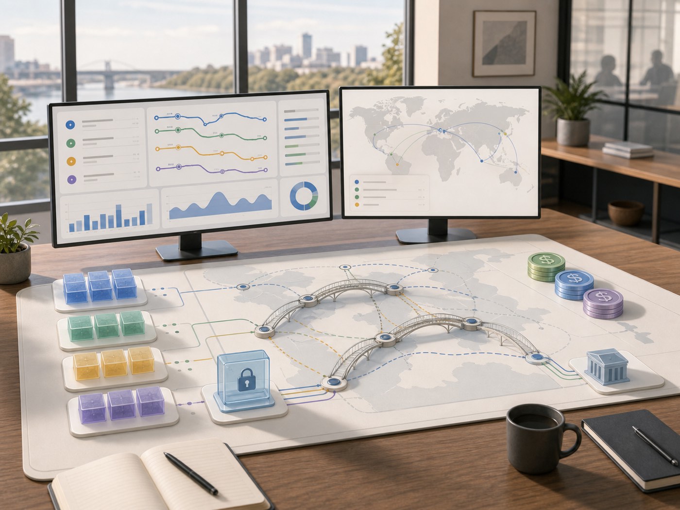 A payment operations desk comparing cost, liquidity, settlement time, and route risk before execution