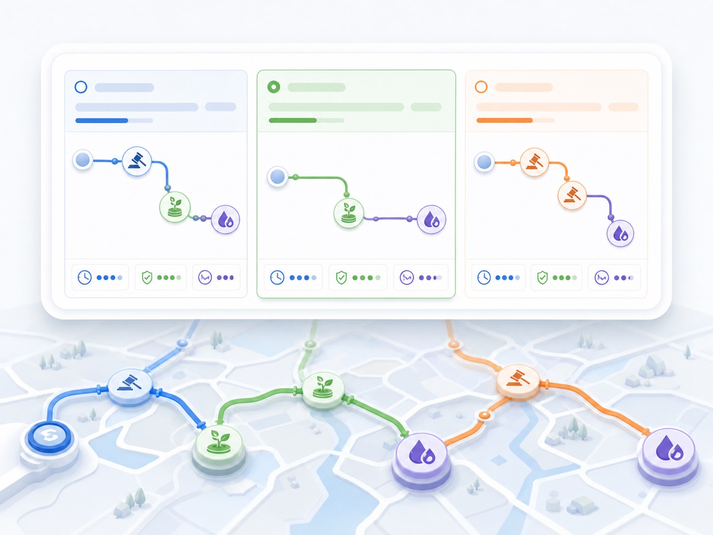 Route comparison interface for auctions, yield, and token launches