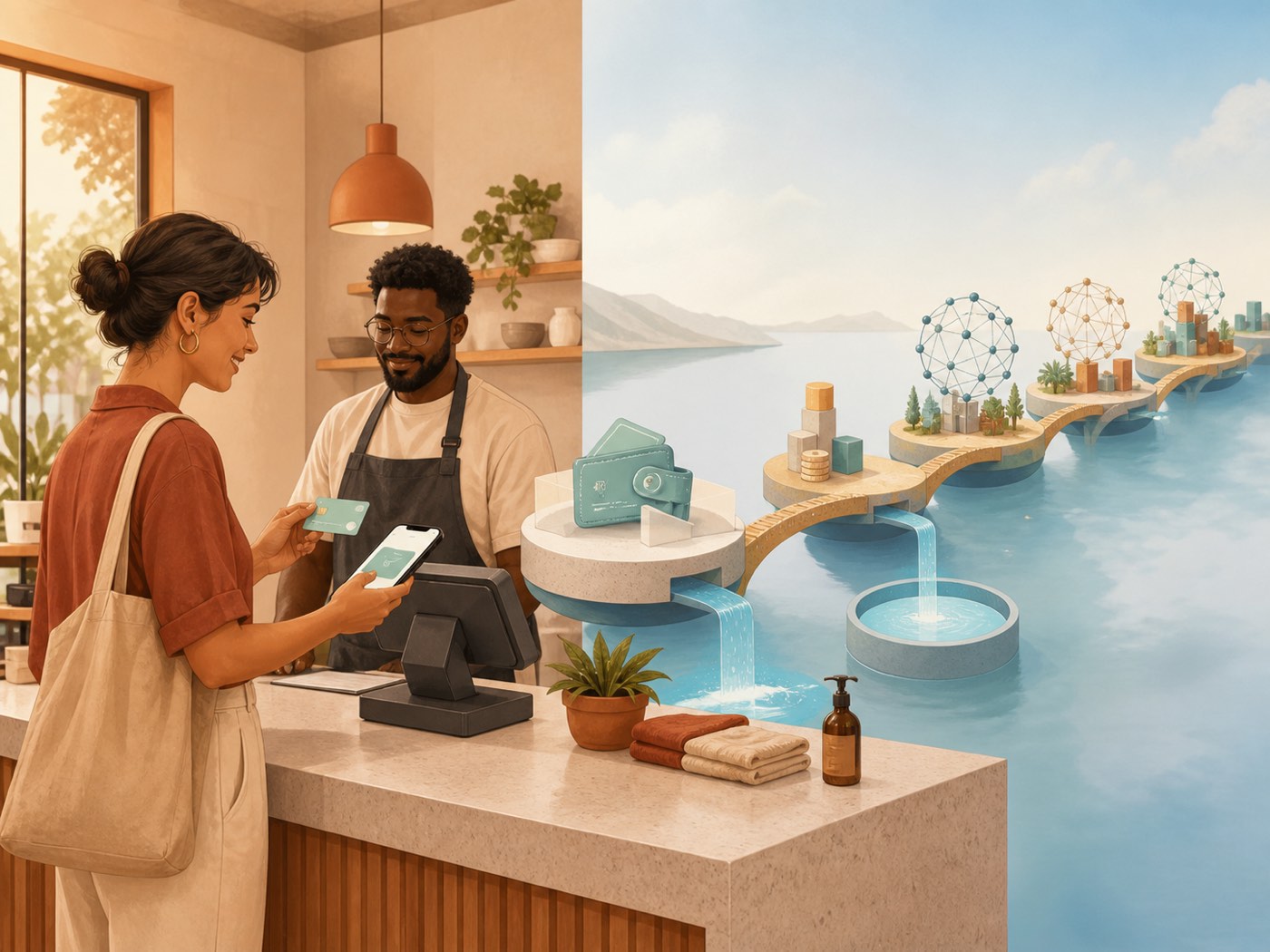 A digital dollar moving from payment infrastructure into a wallet and card
