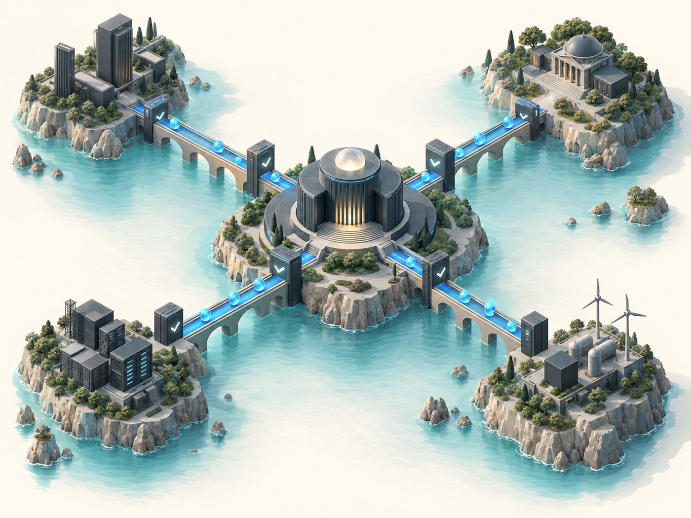 A calm editorial map showing stablecoin liquidity hubs connected by verified transfer corridors